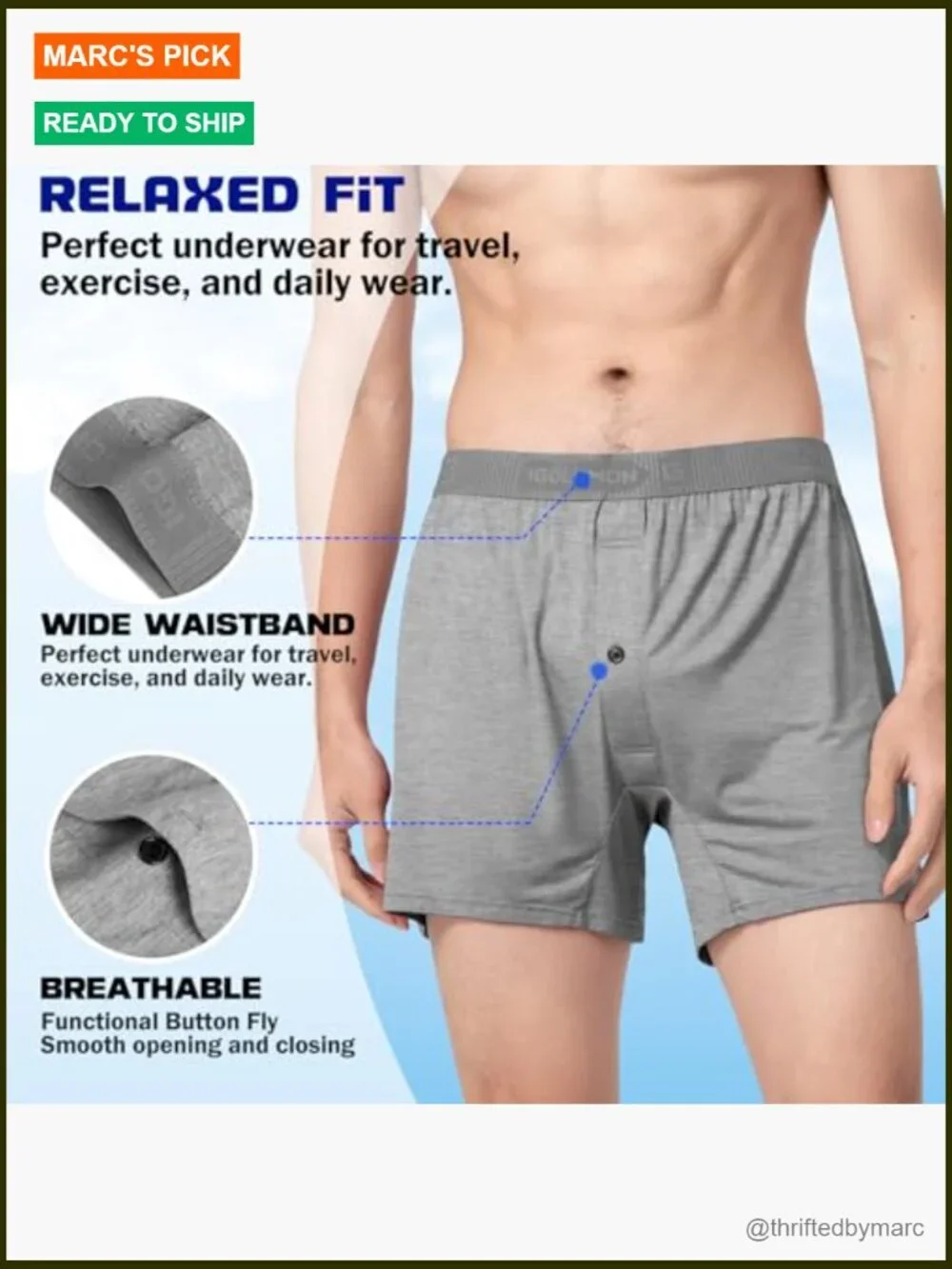 Men's Bamboo Rayon Boxer Shorts 5 Pack Relaxed Fit Button Fly